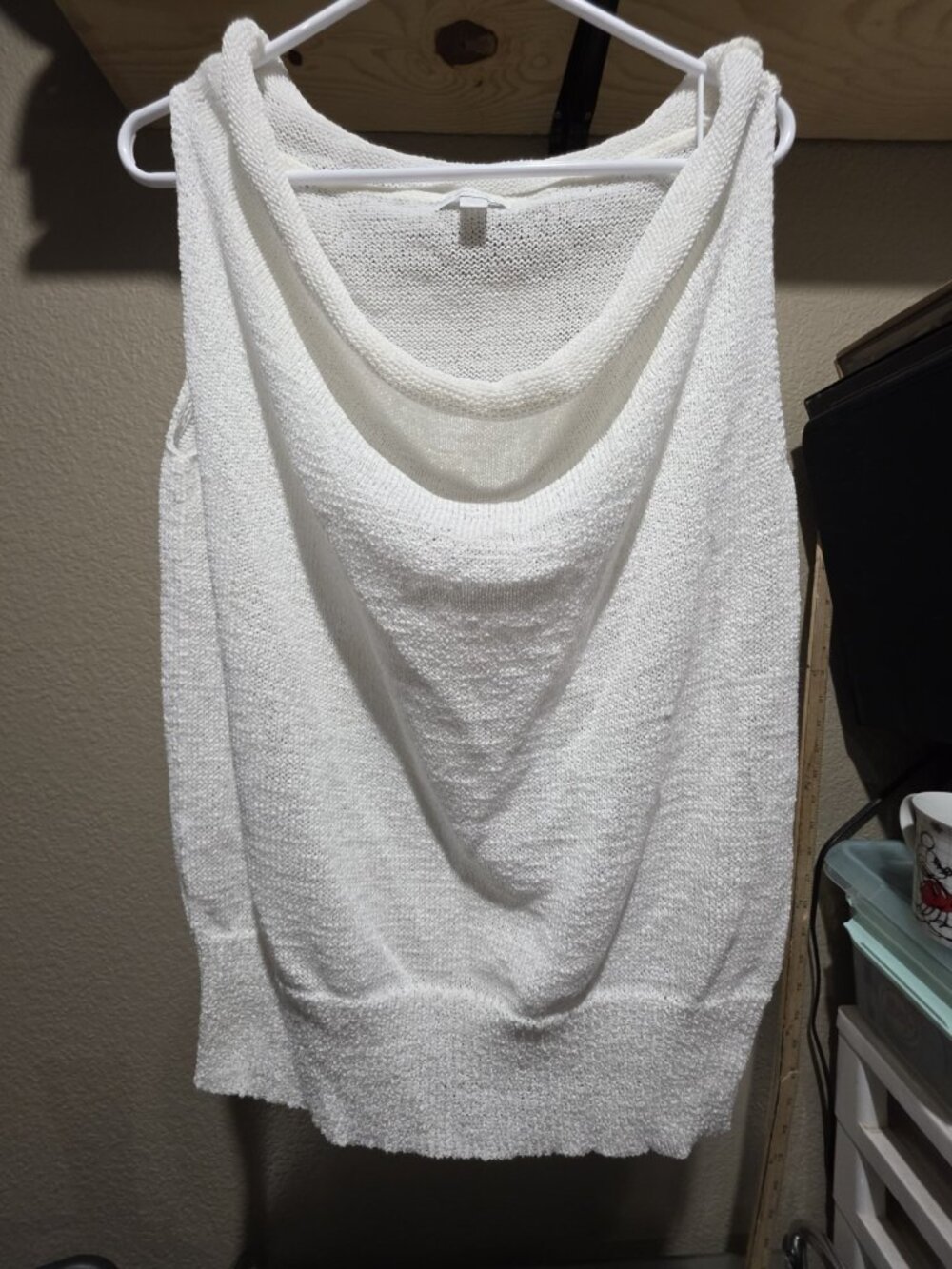 New York & Company Women’s White Knit Roll Neck Sleeveless Top Shirt Size Large